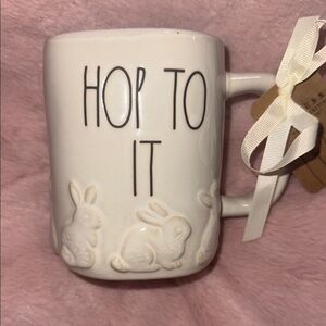 Rae Dunn Cream 'Hop To It' Mug with Bunny Design